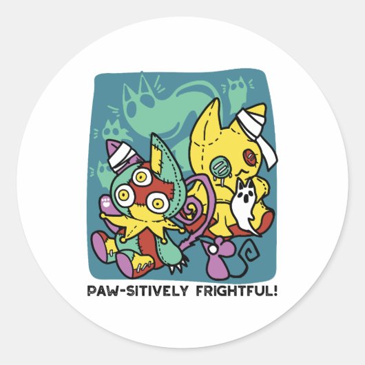 Paw-sitively Frightful | Monstrous Cats Halloween  Ronde Sticker (Voorkant)