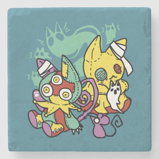 Paw-sitively Frightful | Monstrous Cats Halloween Stenen Onderzetter (Voorkant)