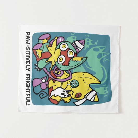 Paw-sitively Frightful | Monstrous Cats Halloween Wandkleed (Voorkant (horizontaal))