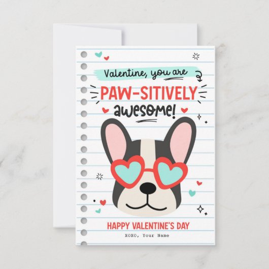 Paw-some Dog Pun Kinder Klaslokaal Valentijnse Kaa Kaart (Voorkant)