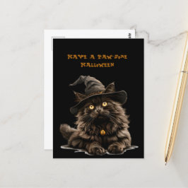 Paw-some Halloween Black Cat Witch Pet Briefkaart