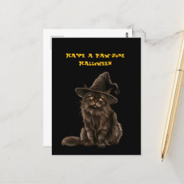 Paw-some Halloween Black Cat Witch Pet Briefkaart