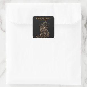 Paw-some Halloween Black Cat Witch Pet Vierkante Sticker