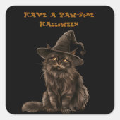 Paw-some Halloween Black Cat Witch Pet Vierkante Sticker (Voorkant)