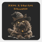 Paw-some Halloween Black Cat Witch Pet Vierkante Sticker (Voorkant)
