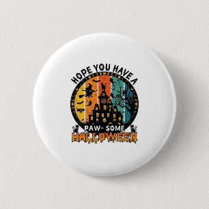 Paw Some Halloween Spokenhuis Heks Zwarte Katten_ Ronde Button 5,7 Cm