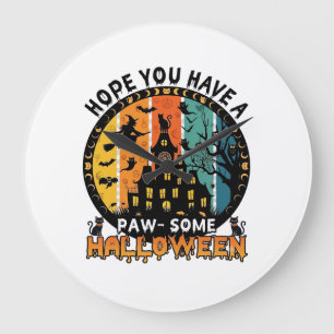 Paw Some Halloween Spokenkamer Heks Zwarte Katten_ Grote Klok