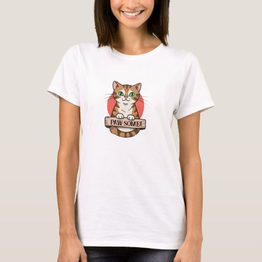 Paw-some Schattigee kat T-shirt (Voorkant)
