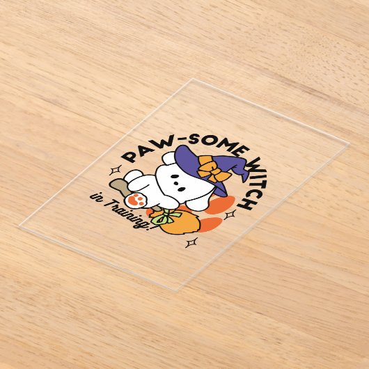 Paw-some Witch in Training - Schattigee Halloween- Acryl Uitnodigingen (Laagn)