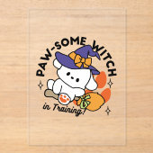 Paw-some Witch in Training - Schattigee Halloween- Acryl Uitnodigingen (Voorkant)