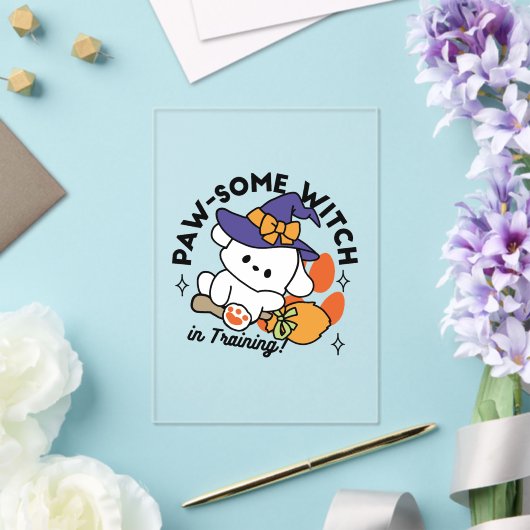 Paw-some Witch in Training - Schattigee Halloween- Acryl Uitnodigingen (Insitu (Huwelijk))