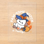 Paw-some Witch in Training - Schattigee Halloween- Acryl Uitnodigingen (Voorkant)