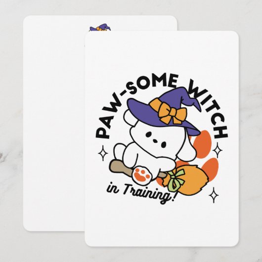 Paw-some Witch in Training - Schattigee Halloween- Feestdagenkaart (Voorkant / Achterkant)
