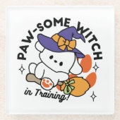 Paw-some Witch in Training - Schattigee Halloween- Glazen Onderzetter (Voorkant)