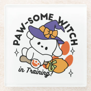 Paw-some Witch in Training - Schattigee Halloween- Glazen Onderzetter