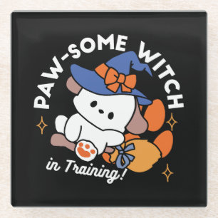 Paw-some Witch in Training - Schattigee Halloween- Glazen Onderzetter