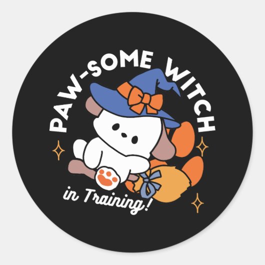 Paw-some Witch in Training - Schattigee Halloween- Ronde Sticker (Voorkant)