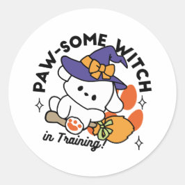 Paw-some Witch in Training - Schattigee Halloween- Ronde Sticker