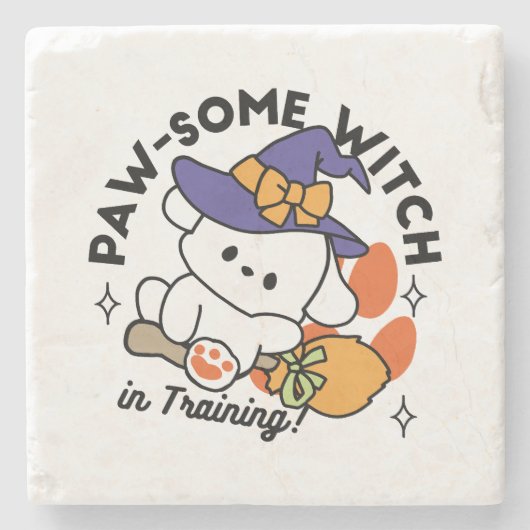 Paw-some Witch in Training - Schattigee Halloween- Stenen Onderzetter (Voorkant)