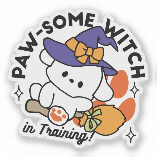 Paw-some Witch in Training - Schattigee Halloween- Sticker (Voorkant)