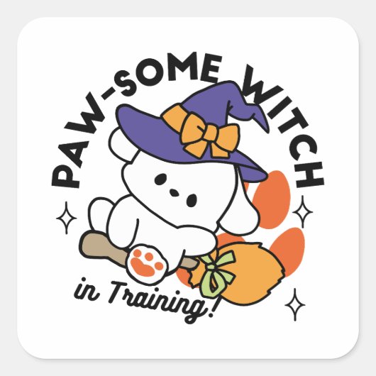 Paw-some Witch in Training - Schattigee Halloween- Vierkante Sticker (Voorkant)