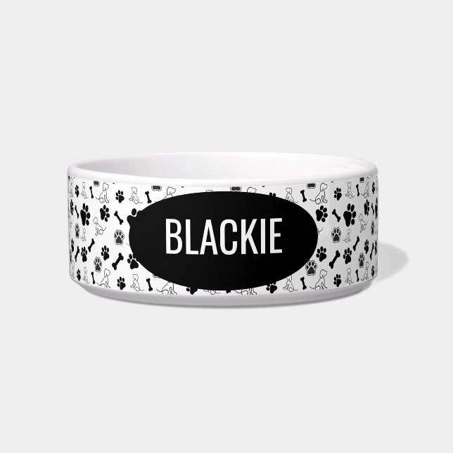 Paw Theme Dog Bowl met Naam Custom Voerbakje (Voorkant)