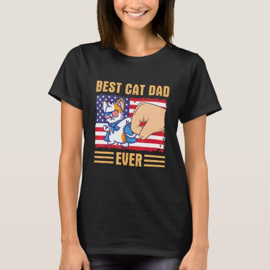 Paw Touching Hand US Flag America Best Cat Dad Eve T-shirt (Voorkant)