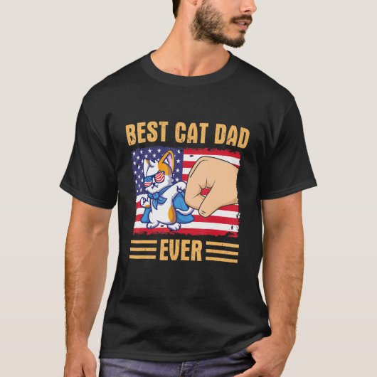 Paw Touching Hand US Flag America Best Cat Dad Eve T-shirt (Voorkant)