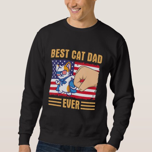 Paw Touching Hand US Flag America Best Cat Dad Eve Trui (Voorkant)