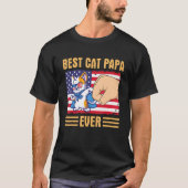 Paw Touching Hand US Flag America Best Cat Papa Ev T-shirt (Voorkant)