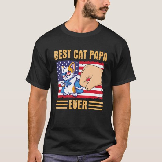 Paw Touching Hand US Flag America Best Cat Papa Ev T-shirt (Voorkant)