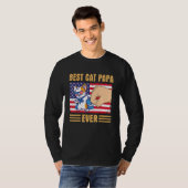 Paw Touching Hand US Flag America Best Cat Papa Ev T-shirt (Voorkant volledig)