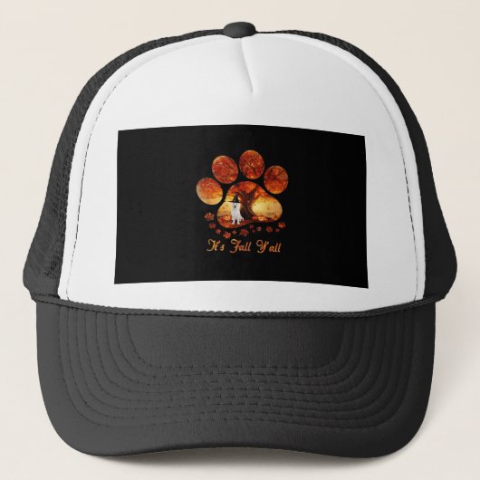 Paw Tree, het is Herfst Y'all White Dog Trucker Pet (Voorkant)