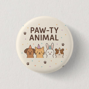 Paw-ty Animal- Schattige Pet Verjaardagsfeest Ronde Button 3,2 Cm