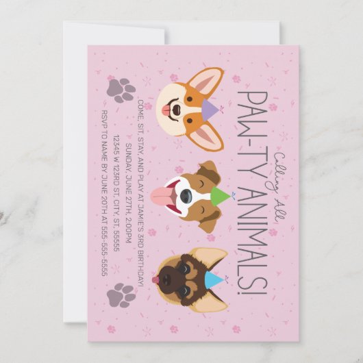 Paw-ty Animals Birthday Invitation Kaart (Voorkant)