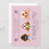 Paw-ty Animals Birthday Invitation Kaart (Voorkant / Achterkant)