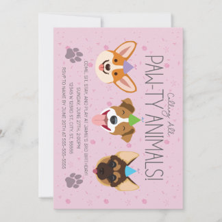 Paw-ty Animals Birthday Invitation Kaart