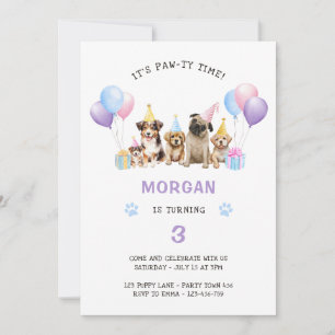 Paw-ty Dog Paarse Verjaardag Kaart