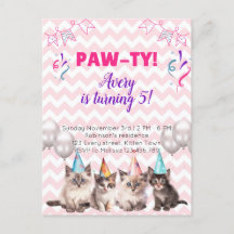 Paw-ty Kittens Kids Verjaardagsfeestuitnodigingen