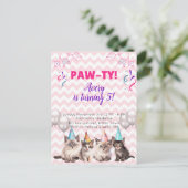 Paw-ty Kittens Kids Verjaardagsfeestuitnodigingen Uitnodiging Briefkaart (Staand voorkant)