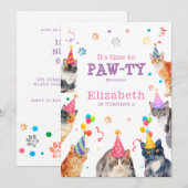 Paw-ty tijd grappige kat thema kinderen verjaardag kaart (Voorkant / Achterkant)