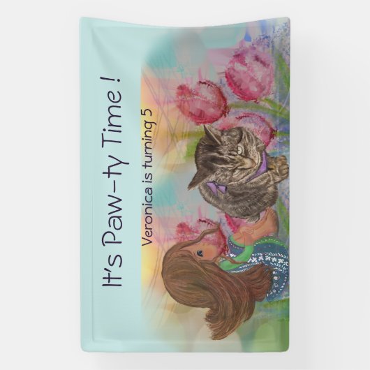 Paw-ty tijd Verjaardag welkom banner (Verticaal)