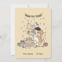 Paw-ty Tijd! Verjaardagskaart met leuk hondje en k