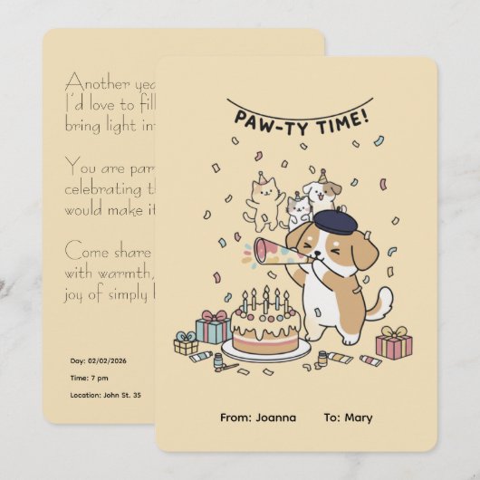Paw-ty Time! Cute Dog & Cats Joyful Birthday Card (Voorkant / Achterkant)