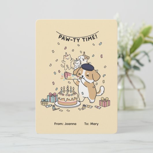 Paw-ty Time! Cute Dog & Cats Joyful Birthday Card (Staand voorkant)