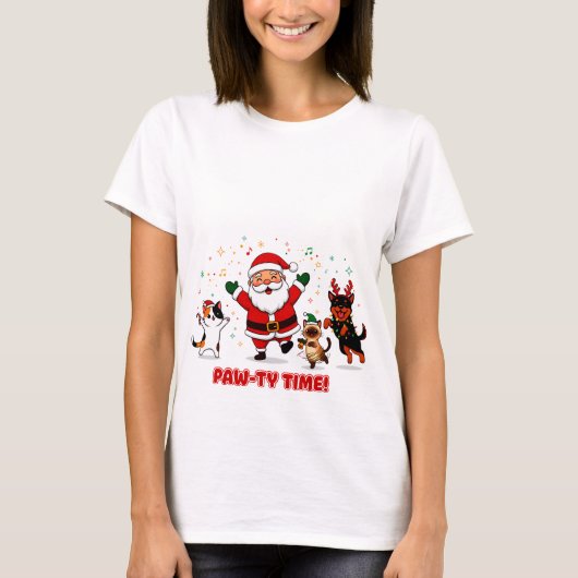 Paw-ty Time: Santa’s Festive Furry Fiesta T-shirt (Voorkant)