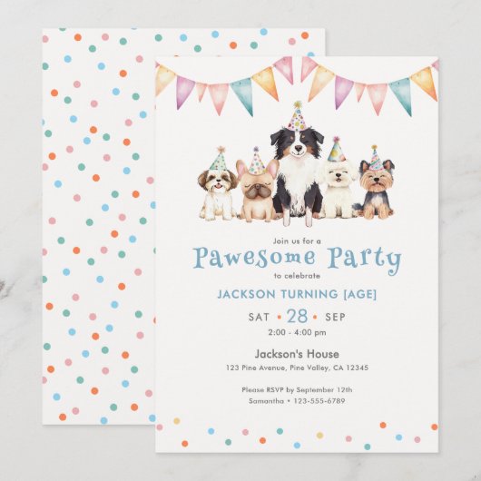 Pawesome Feest Honden Aangepaste Leeftijd Jongens Kaart (Voorkant / Achterkant)