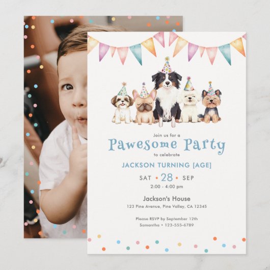 Pawesome Feest Honden Aangepaste Leeftijd Jongens Kaart (Voorkant / Achterkant)