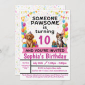 Pawesome Party; Katten en Puppies | Uitnodiging (Voorkant / Achterkant)