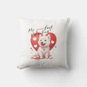 Pawfect Valentijn - Schattige Witte Jindo Puppy Kussen (Voorkant)